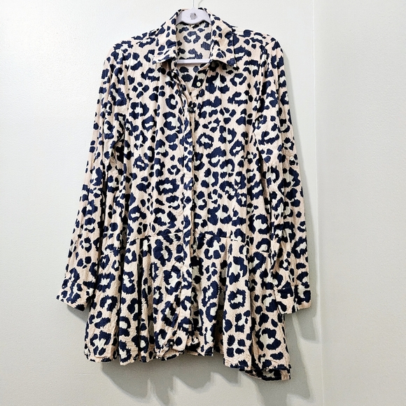 Entro Womens Button-Up Tunic Top NWOT Adjustable Sleeve Lightweight Pink Blue L - Picture 10 of 14